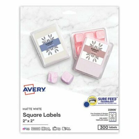 AVERY DENNISON Avery, SQUARE LABELS W/ SURE FEED & TRUEBLOCK, 2 X 2, WHITE, 300PK 22806